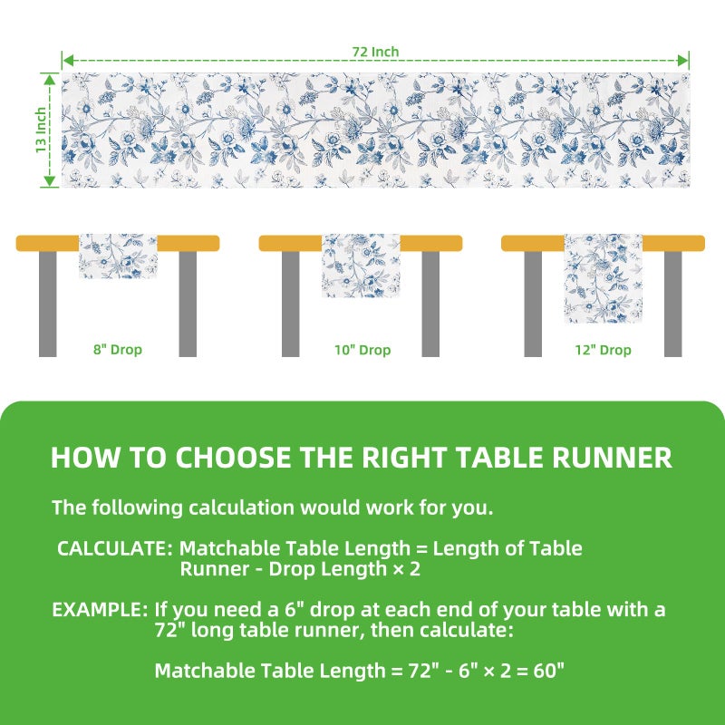 Rotumaty Blue and White Floral Table Runner - Monochrome Sketch Flowers Chinoiserie Peony Daisy Decor Summer Spring Seasonal Home Decorations for Kitchen Dining Table Party Ornaments 13 Ã— 72 Inch - Image 4