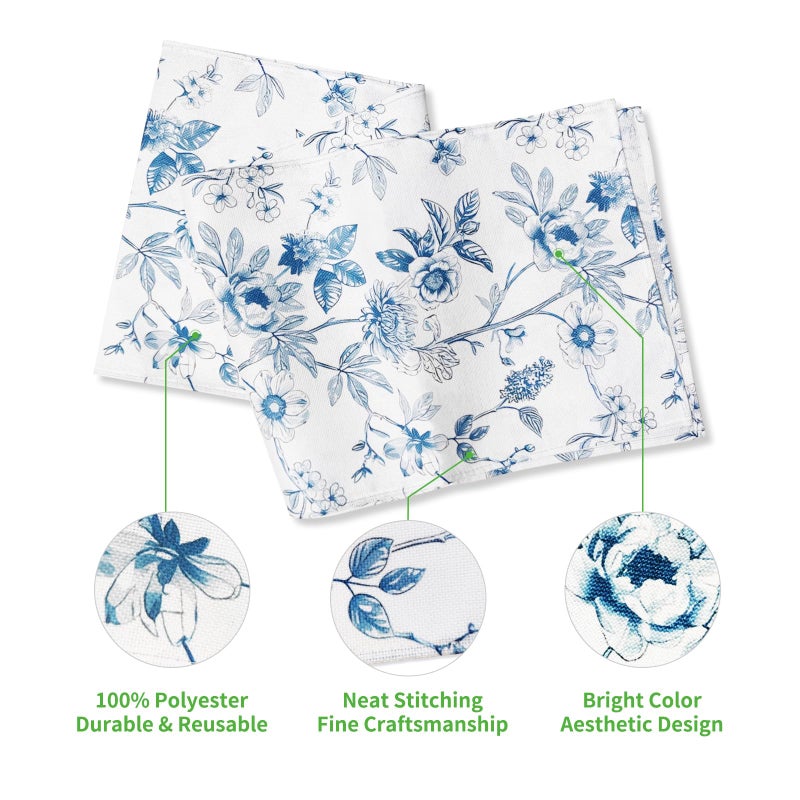 Rotumaty Blue and White Floral Table Runner - Monochrome Sketch Flowers Chinoiserie Peony Daisy Decor Summer Spring Seasonal Home Decorations for Kitchen Dining Table Party Ornaments 13 Ã— 72 Inch - Image 3