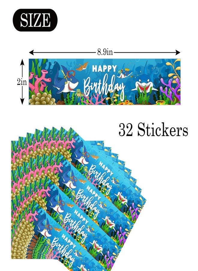 MonMon & Craft Shark Birthday Water Bottle Stickers - Sea Animal Birthday Bottle Wrappers Under The Sea Ocean World Baby Shower - Kids Boys Birthday Party Bottle Labels Supplies(Set of 32) - Image 2