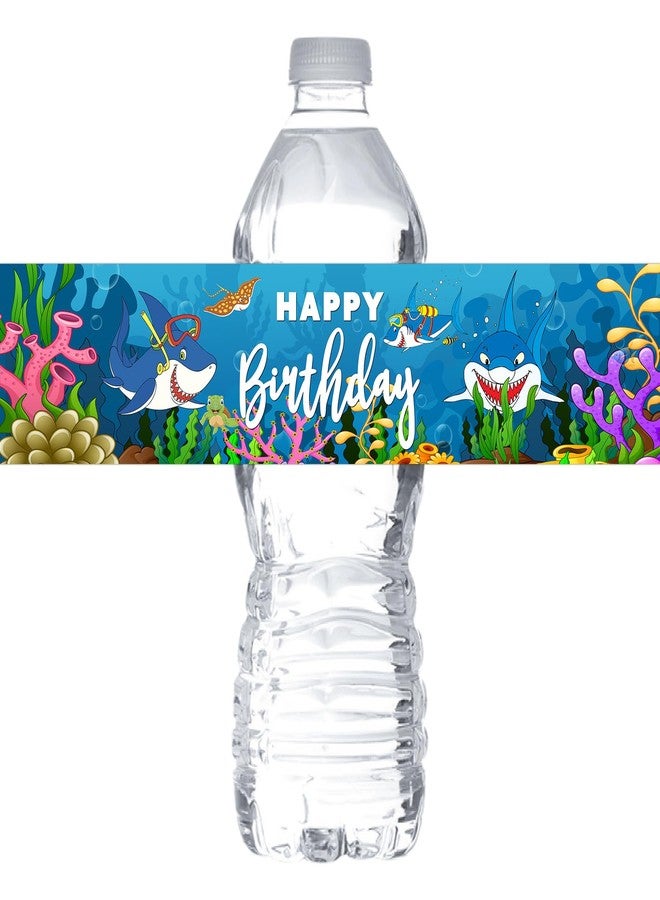 MonMon & Craft Shark Birthday Water Bottle Stickers - Sea Animal Birthday Bottle Wrappers Under The Sea Ocean World Baby Shower - Kids Boys Birthday Party Bottle Labels Supplies(Set of 32) - Image 1
