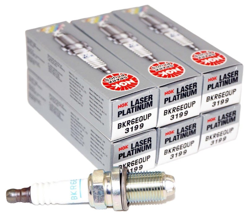 NGK 3199 Laser Platinum Spark Plugs BKR6EQUP Compatible with Select Audi 97-01, BMW 92-06, Cadillac 03-04, Porsche 01-05, VW 98-05, Volvo 95-04 Models (6 Pack) - Image 1