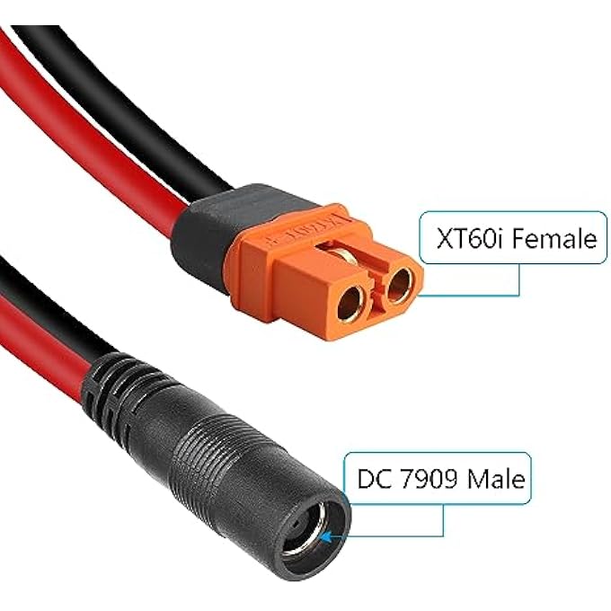 rayihni XT60I-F ADAPTER TO DC 8MM CONNECTOR, XT60 FEMALE TO DC 7.9MM X 0.9MM MALE 14AWG POWER CABLE, FOR LIPO BATTERY PORTABLE POWER STATION SOLAR GENERATOR (1M/3FT) - Image 2