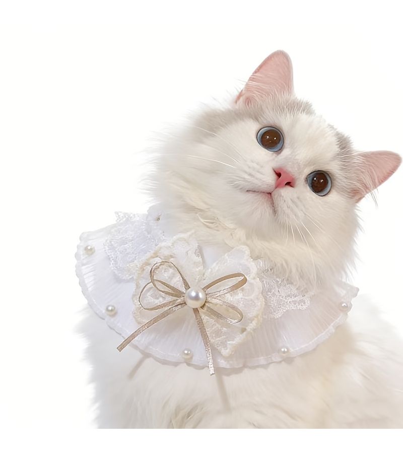 Purple Lightweight Lace Trim Scarf With Bow And Faux Pearl Accents For Cats And Dogs - Image 4