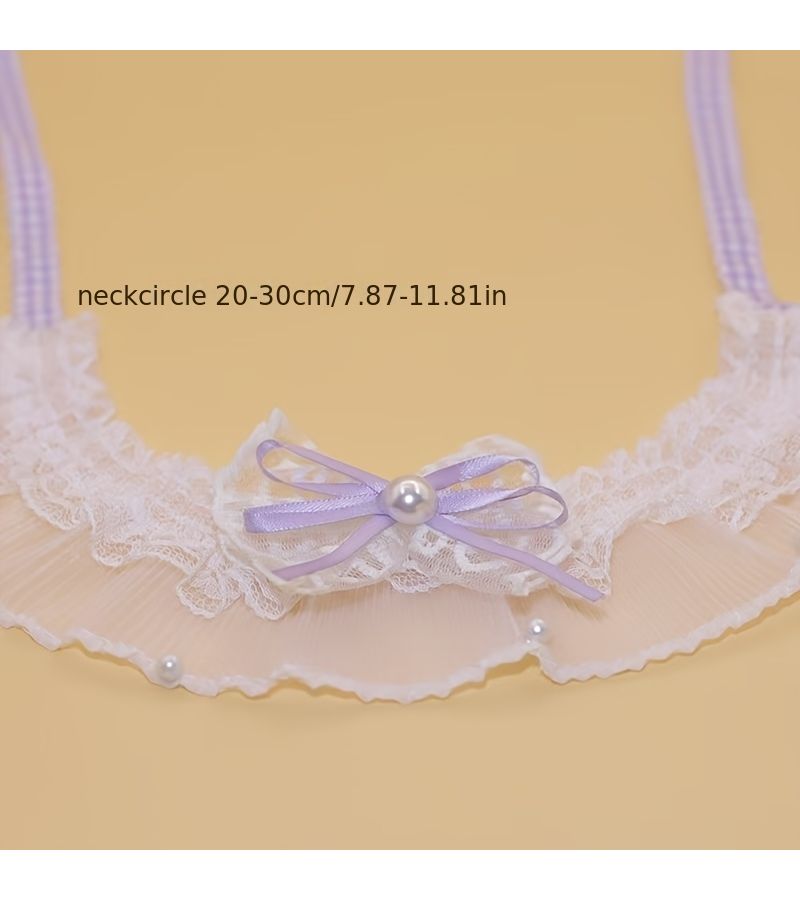 Purple Lightweight Lace Trim Scarf With Bow And Faux Pearl Accents For Cats And Dogs - Image 2