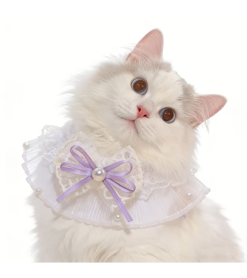 Purple Lightweight Lace Trim Scarf With Bow And Faux Pearl Accents For Cats And Dogs - Image 3