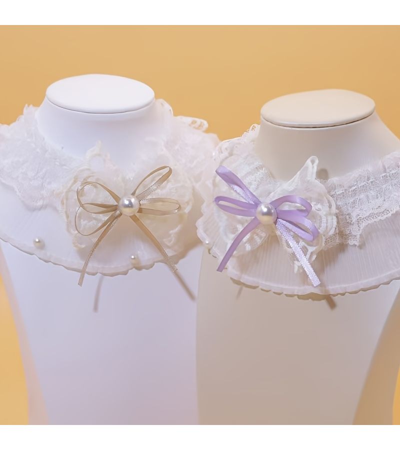 Purple Lightweight Lace Trim Scarf With Bow And Faux Pearl Accents For Cats And Dogs - Image 1