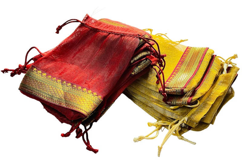 Krisah Pack of 50 pcs Potli Gift Pouches Bags, Small Size,18 cm X 12 cm, Golden & Maroon Organza Border - Image 4