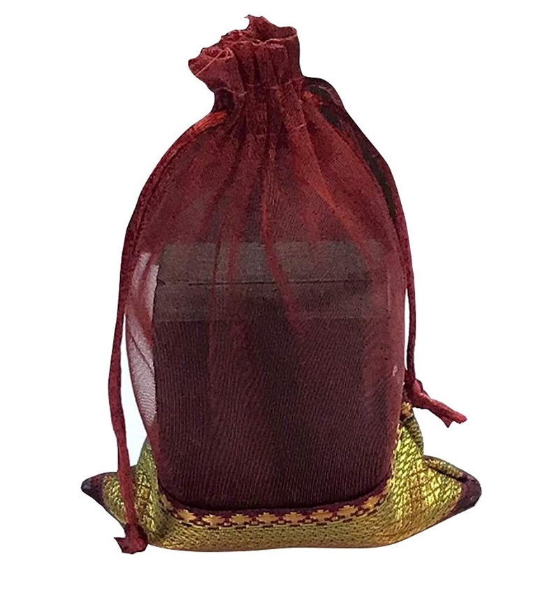 Krisah Pack of 50 pcs Potli Gift Pouches Bags, Small Size,18 cm X 12 cm, Golden & Maroon Organza Border - Image 2