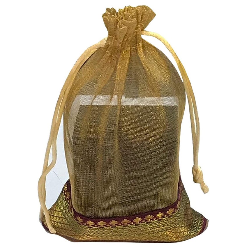 Krisah Pack of 50 pcs Potli Gift Pouches Bags, Small Size,18 cm X 12 cm, Golden & Maroon Organza Border - Image 3
