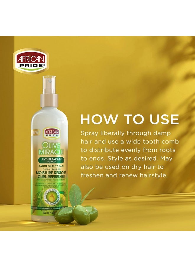 African Pride Olive Miracle 7-In-1 Leave-In Moisture Restore Hair Curl Refresher (3 Pack), Provides Moisture & Helps Repair Natural Coils & Curls, Enriched With Olive & Tea Tree Oil, 12 Oz  - Image 2