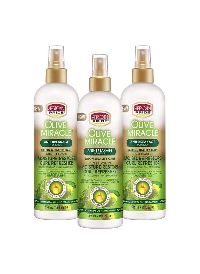 African Pride Olive Miracle 7-In-1 Leave-In Moisture Restore Hair Curl Refresher (3 Pack), Provides Moisture & Helps Repair Natural Coils & Curls, Enriched With Olive & Tea Tree Oil, 12 Oz  - Image 1