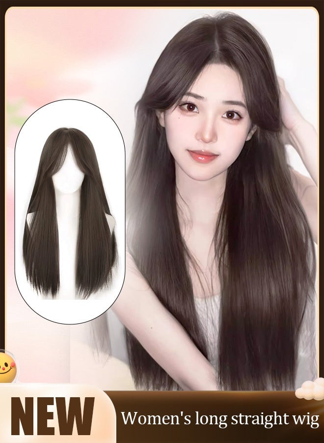 شعر مستعار طويل مستقيم مع فرق في المنتصف وغرة - Image 1