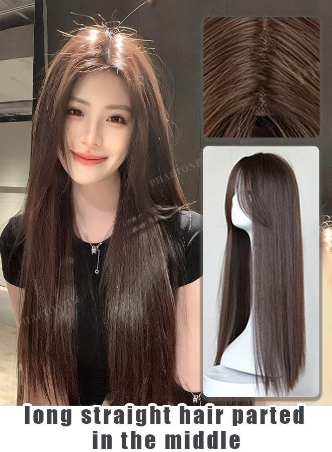 شعر مستعار طويل مستقيم مع فرق في المنتصف وغرة - Image 3