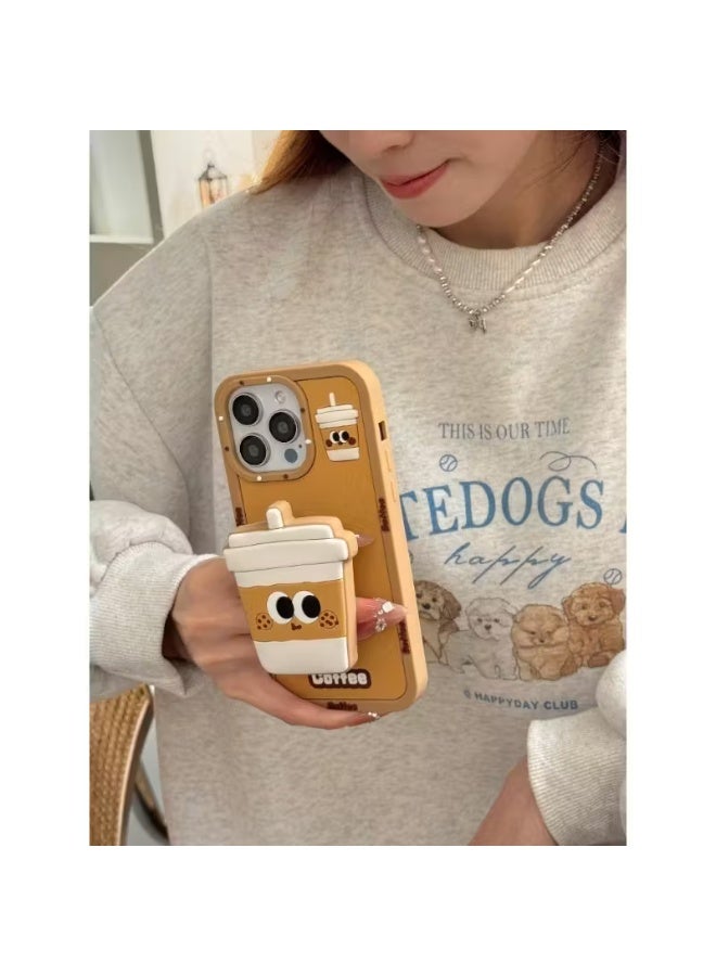 تيمو غطاء هاتف أصلي عالي الجودة مع حامل علي شكل كوب قهوة لطيف لسهولة حمل الهاتف،  ,تصميم الكرتون الجذاب,مادة متينة,غطاء مرن,حافظة مقاومة للصدمات والخدوش متوافق مع ايفون 14 بروماكس - Image 2