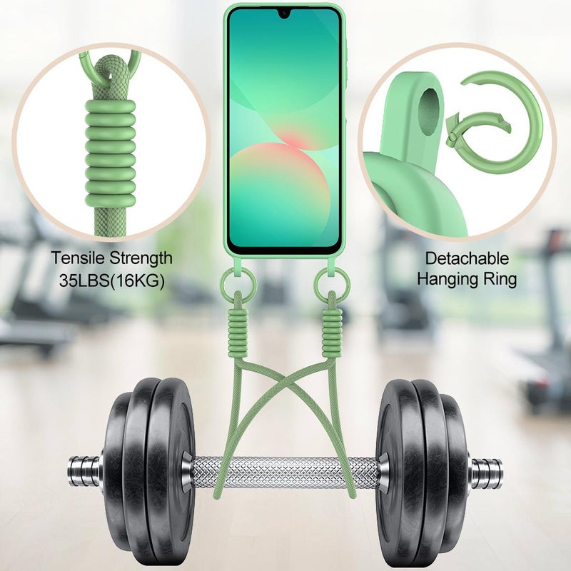 erorex For Samsung Galaxy S25 FE 5G Integrated Card Bag Solid Color Liquid Silicone Phone Case Gen2 with Short Lanyard(Green) - Image 4