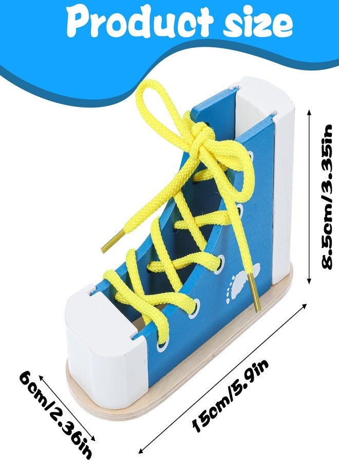 Heclia Learn to Tie Shoes for Kids Wooden Lacing Sneaker Educational Toy Safe & Reusable Wooden Shoe Tying Practice Kit Wood Lacing Sneaker Toy for Tie-Up Shoe Practice Threading Montessori Toys(Blue) - Image 2