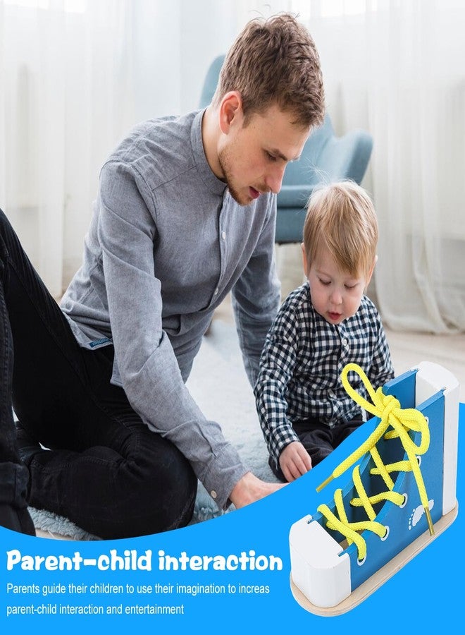 Heclia Learn to Tie Shoes for Kids Wooden Lacing Sneaker Educational Toy Safe & Reusable Wooden Shoe Tying Practice Kit Wood Lacing Sneaker Toy for Tie-Up Shoe Practice Threading Montessori Toys(Blue) - Image 4