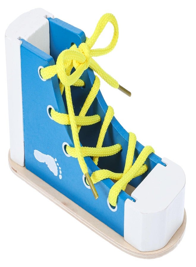 Heclia Learn to Tie Shoes for Kids Wooden Lacing Sneaker Educational Toy Safe & Reusable Wooden Shoe Tying Practice Kit Wood Lacing Sneaker Toy for Tie-Up Shoe Practice Threading Montessori Toys(Blue) - Image 1
