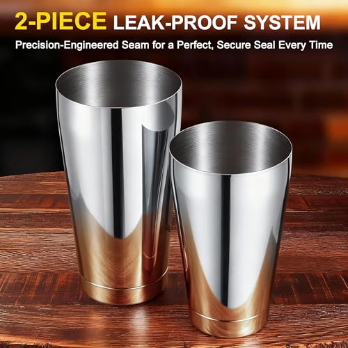 BETTFOR Boston Shaker Set, 18oz & 28oz 2-Piece Tins, Professional 304 Stainless Steel Cocktail Shaker with Leak-Proof Weighted Base for Bartending, Home & Bar Use (Silver) - Image 4