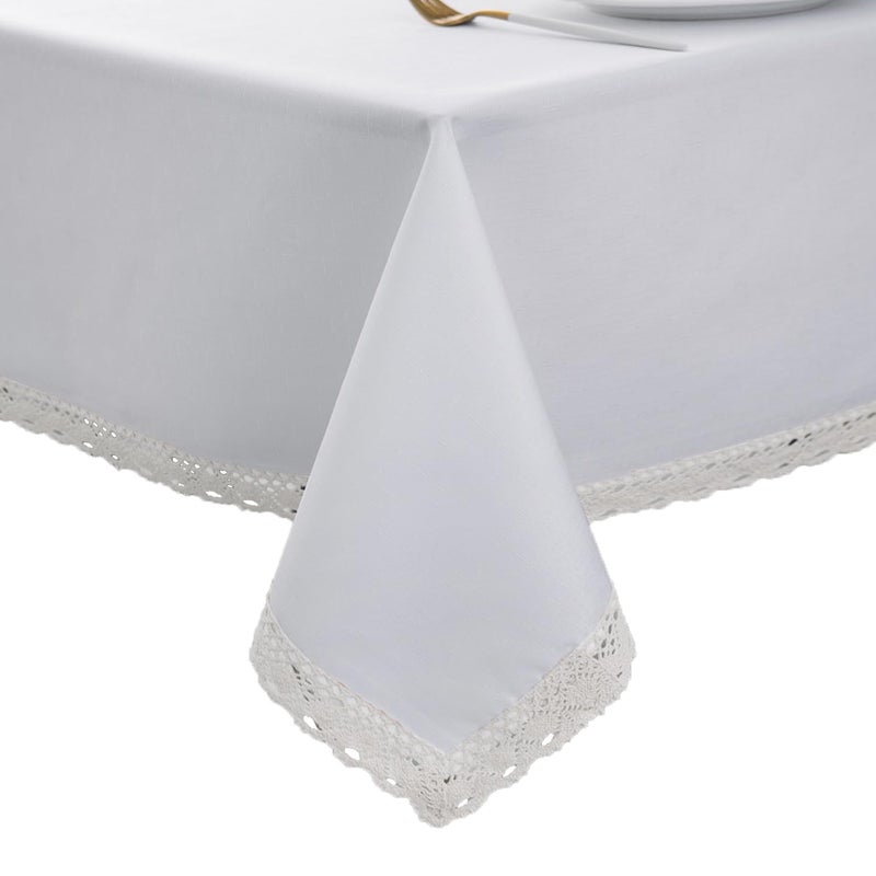 ehousehome faux linen tableroth مع تقليم الدانتيل - مقاوم للماء/مقاومة للبقع/مقاومة/تجاعيد خالية - Image 1