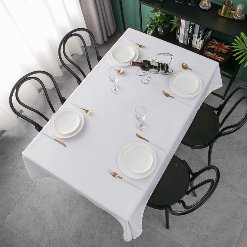 ehousehome faux linen tableroth مع تقليم الدانتيل - مقاوم للماء/مقاومة للبقع/مقاومة/تجاعيد خالية - Image 4