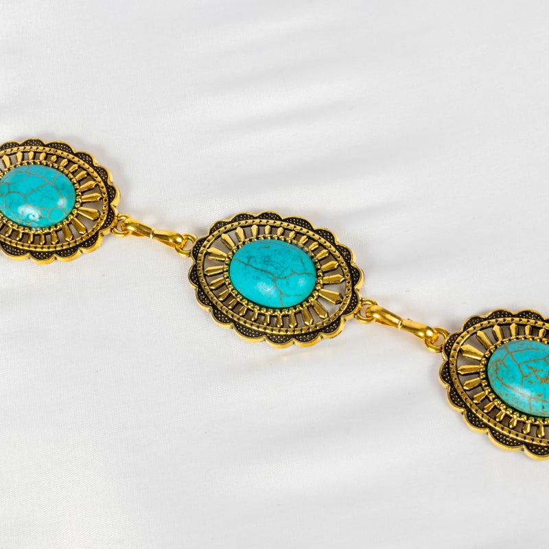 The Black Pearl Accessories Golden Turquoise Stone Metal Waist Belt For Her - Image 3