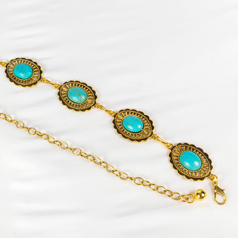 The Black Pearl Accessories Golden Turquoise Stone Metal Waist Belt For Her - Image 2