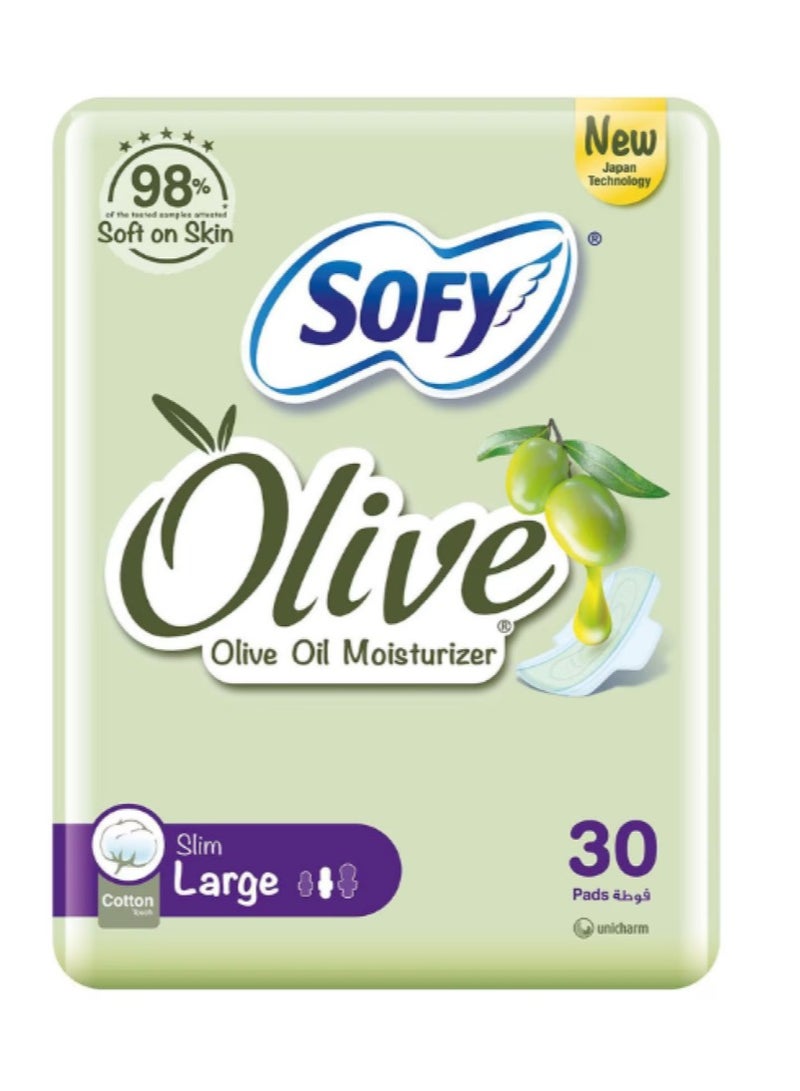 Sofy SOFY SLIM OLIVE OIL MOISTURIZER 30 SANITARY PADS LARGE WHITE 