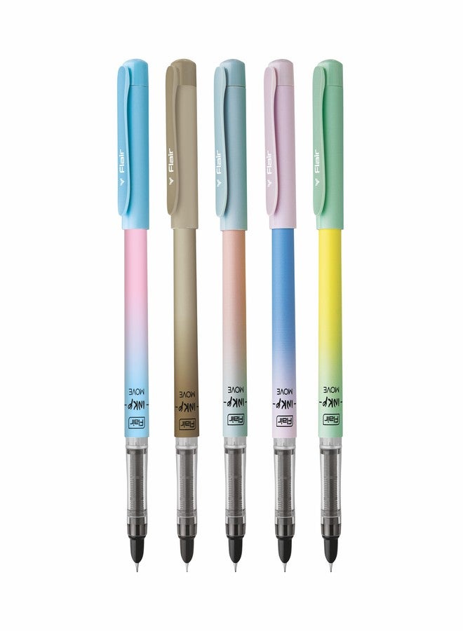 FLAIR Inky Move Fountain Pen Blister Pack | Attractive Matte Finish Pastel Body Colors | Free 2 Pieces X-Large Jumbo Cartridges Each Pack | Blue Ink, Pack of 5 - Image 1