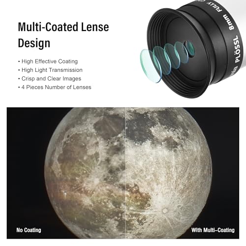 Astromania Telescope Plossl Eyepiece 8mm, 50 Degree Apparent Field of View Plossl Lens with Fully Multi Coated 4-Element, Metal Telescope Accessory for Standard 1.25 Inch Astronomy Filter Thread - Image 4