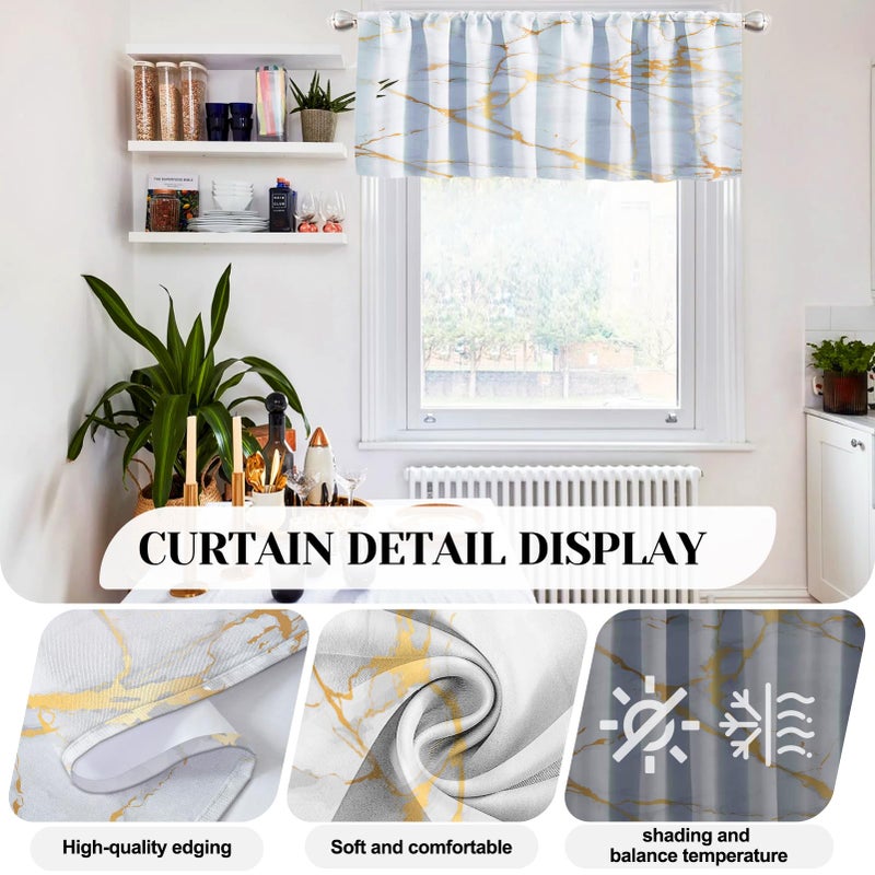 MCALK Luxury Gold Marble Kitchen Curtains Tiers and Valances Set 3 Piece for Windows White Background Kitchen Window Curtains Set,Modern Vintage Style Valances for Living Room(36" Tiers Set) - Image 2