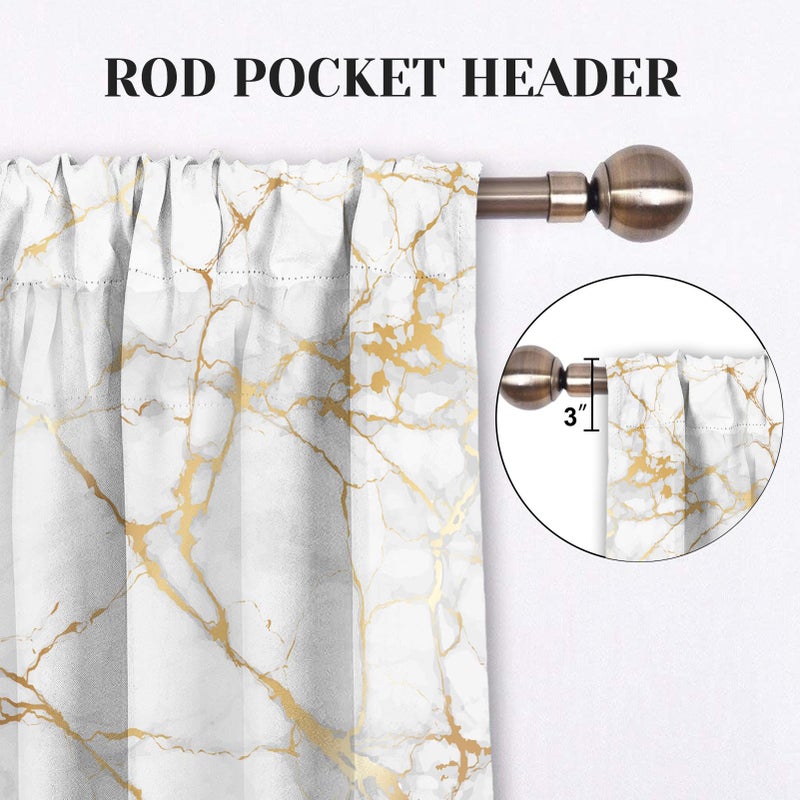 MCALK Luxury Gold Marble Kitchen Curtains Tiers and Valances Set 3 Piece for Windows White Background Kitchen Window Curtains Set,Modern Vintage Style Valances for Living Room(36" Tiers Set) - Image 5