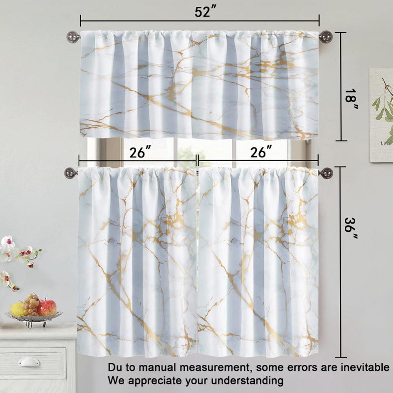 MCALK Luxury Gold Marble Kitchen Curtains Tiers and Valances Set 3 Piece for Windows White Background Kitchen Window Curtains Set,Modern Vintage Style Valances for Living Room(36" Tiers Set) - Image 4