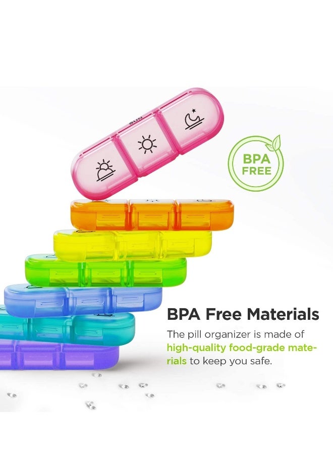 NIBEMINENT Weekly Pill Organizer 3 Times A Day, Portable Travel Pill Box 7 Day with Large Compartments, Portable Travel Pill Case for Vitamins, Medicine, Fish Oils, Supplements (Black Shell, Color Box) - Image 5