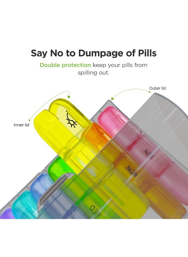 NIBEMINENT Weekly Pill Organizer 3 Times A Day, Portable Travel Pill Box 7 Day with Large Compartments, Portable Travel Pill Case for Vitamins, Medicine, Fish Oils, Supplements (Black Shell, Color Box) - Image 2