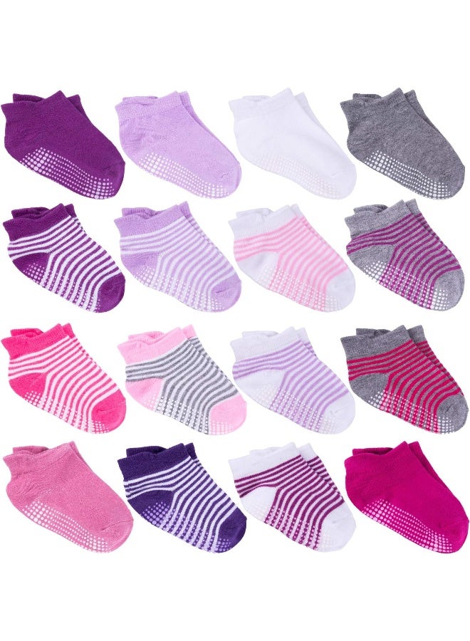 Duufin Duufin 16 Pairs Toddler Grip Socks Toddler Ankle Socks with Gripper Kids Socks - Image 1