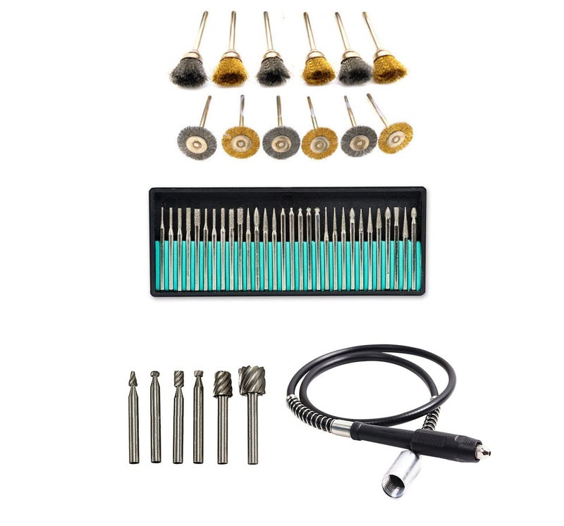 Digital Craft Digital Craft Rotary Tool Accessories Kit Mini Drill Bit Set with 32mm Mandrel in Electric Drill with Grinder Shaft 6pc HSS Rotary Burs 30Pc Diamond Burs 12Pc Wire Brush  - Image 1