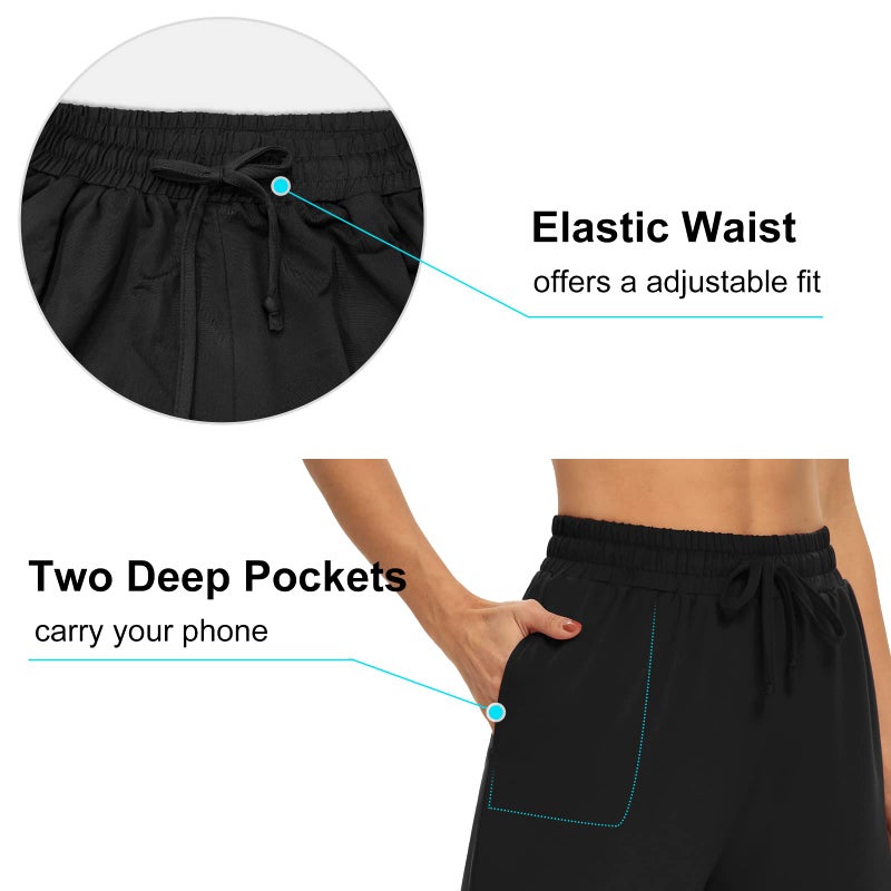DIBAOLONG Womens Capri Pants Loose Yoga Pants Wide Leg Drawstring Comfy Lounge Pajama Capris Sweatpants with Pockets Black XL - Image 3