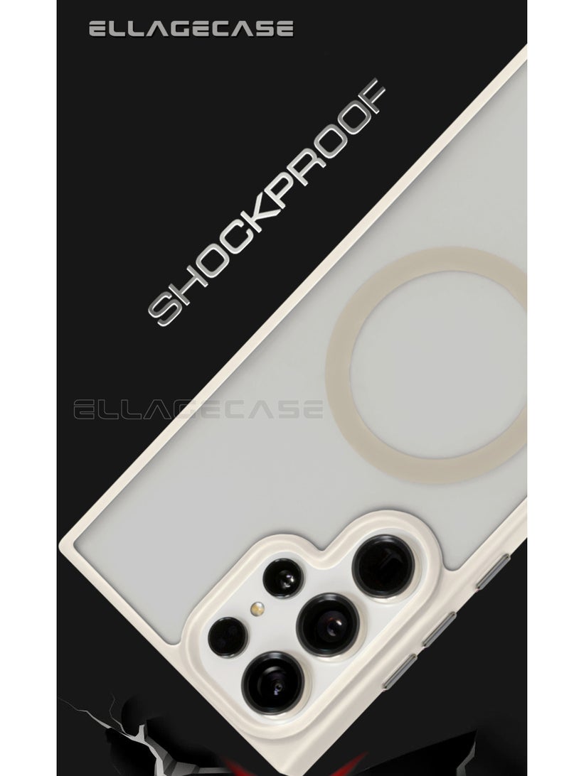 ELLAGECASE حافظة أنيقة بيضاء لهاتف سامسونج جالاكسي S25 ألترا، حماية كاميرا قوية، مضادة للصدمات، حماية معززة، متوافقة مع شحن MagSafe والشحن اللاسلكي - Image 2