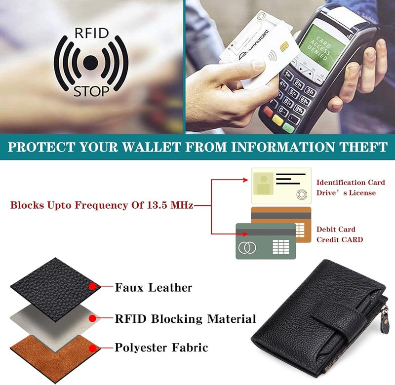 FALAN MULE محفظة صغيرة للنساء جلدية قابلة للطي مضغوطة مانعة لتقنية RFID محفظة صغيرة للنساء - Image 5