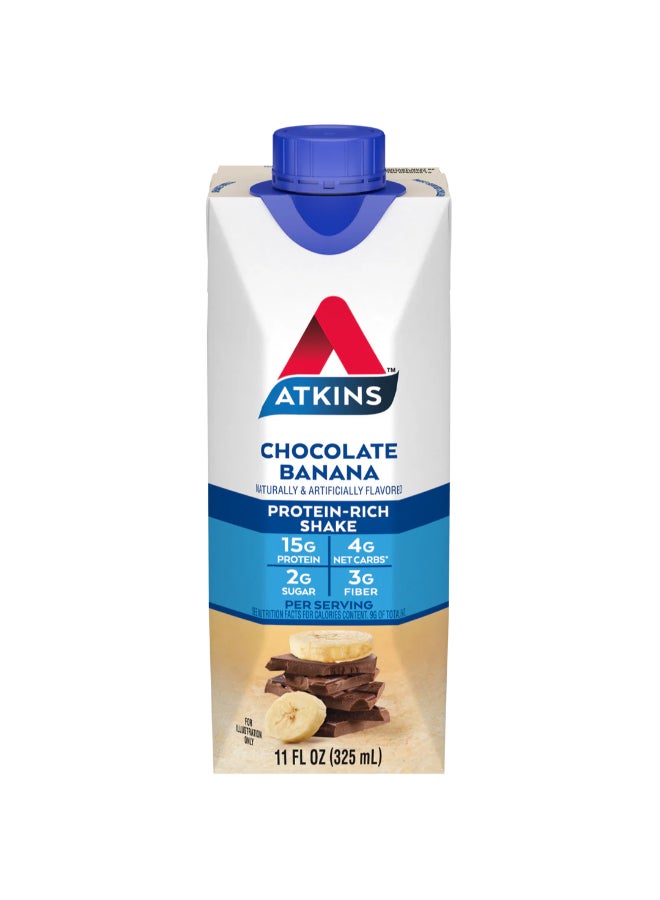 Atkins Protein-Rich Shake Chocolate Banana 4 Shakes 11 fl oz (325 ml) Each - Image 1