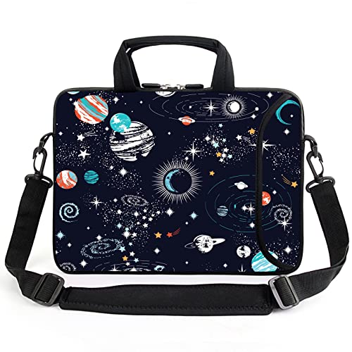 AMARY 13" 13.3" laptop sleeve chromebook case adjustable shoulder strap with handle accessory pocket (Galaxy-1) - Image 1