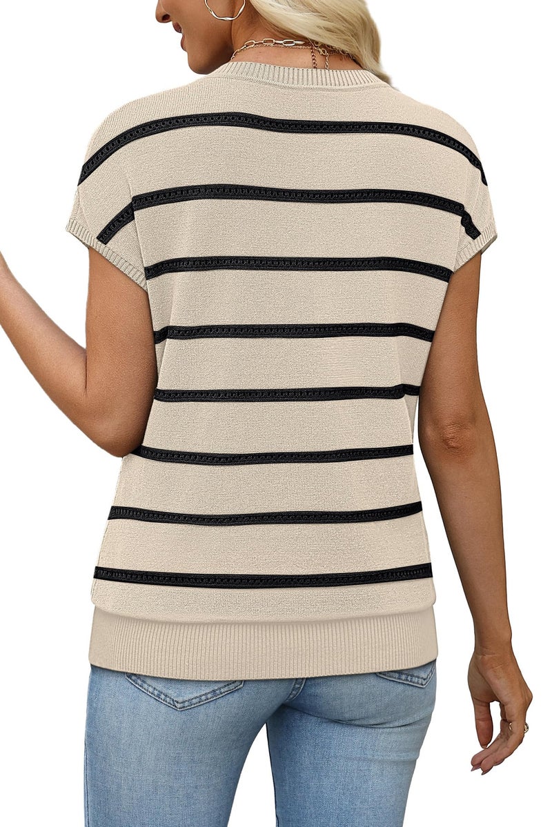 WIHOLL Short Sleeve Tops for Women Trendy Summer Outfits Spring Fashion Clothing Womens Sweaters Dressy Resort Wear 2026 Business Casual Tops V Neck Tshirts Shirts Black Apricot L - Image 5