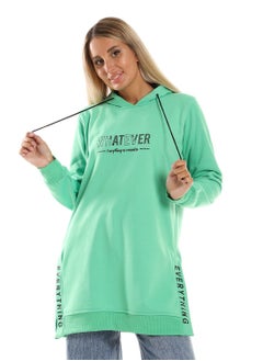 Woman  Printed Long Hoodie With Two Open Side