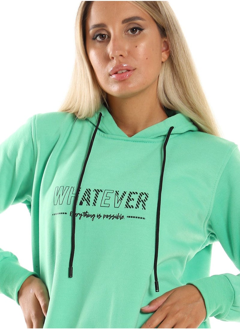 Caesar - Woman  Printed Long Hoodie With Two Open Side - Image 1