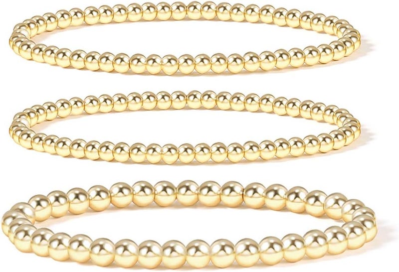Badu Gold Plate Bead Bracelet for Women 14K Gold Plated Bead Ball Bracelet Stretchable Elastic Hypoallergenic Bohemian Stackable - Image 1