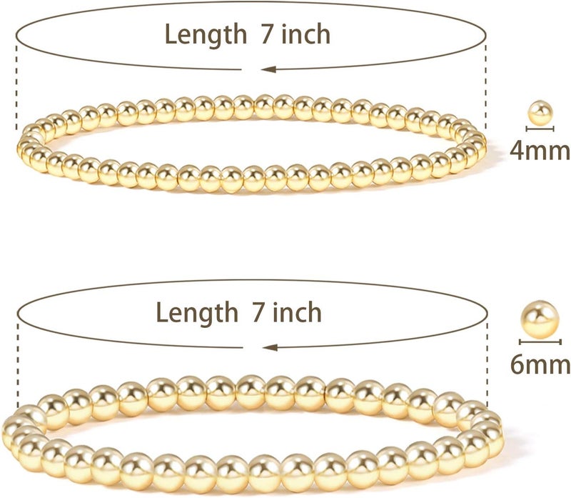 Badu Gold Plate Bead Bracelet for Women 14K Gold Plated Bead Ball Bracelet Stretchable Elastic Hypoallergenic Bohemian Stackable - Image 2