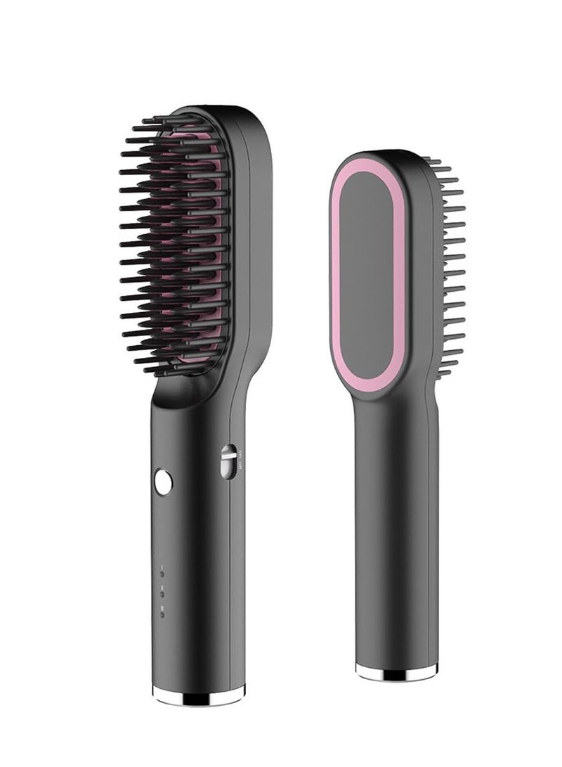 SOLARAE Hair Straightening Brush, Cordless with 3 Levels Adjustable Temp, Auto-Off Anti-Scald Travel Curler Styler Type C Hair Straightener Comb,Black - Image 1