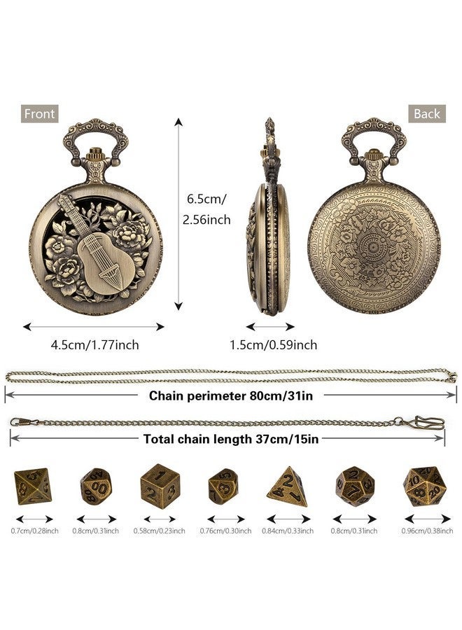 Keller & Weber Mini DND Dice Set Steampunk Hollow Bard Pocket Watch Shell Case, 7pcs Tiny Polyhedral Metal D&D Dice Set, DND Gifts with Gift Box, Role Playing Board Games Accessories, Bronze - Image 4