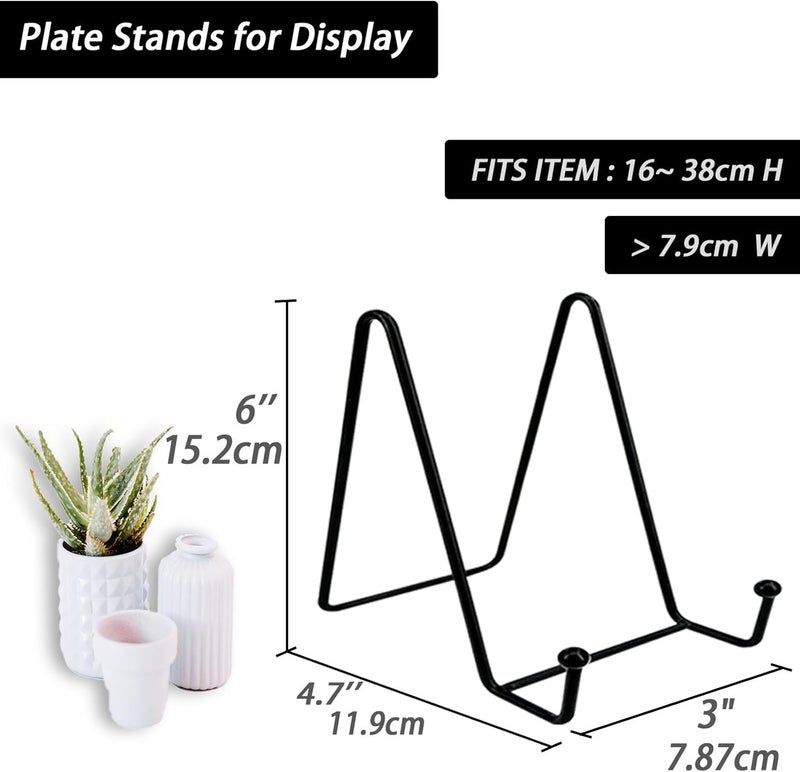 XHMAXE 4 Pack 6 Inch Plate Stand for Display, Black Metal Display Stand Holder for Books, Photos, Plates & Artwork, Adjustable Tabletop Shelf Bracket for Decorative Plates, Pictures, Platters & Collectibles - Image 2